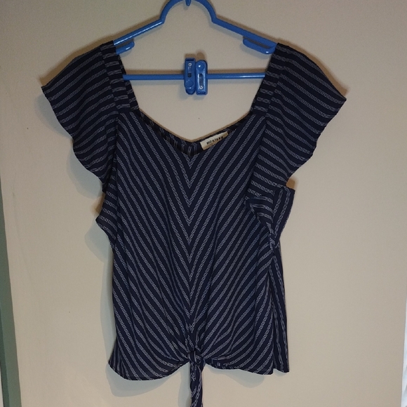 Monteau Los Angeles Tops - Chic Navy Striped Blouse with Tie Front